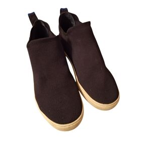 Rothys Pull On Ankle High Sneakers No Laces Black over white soles Minimalist